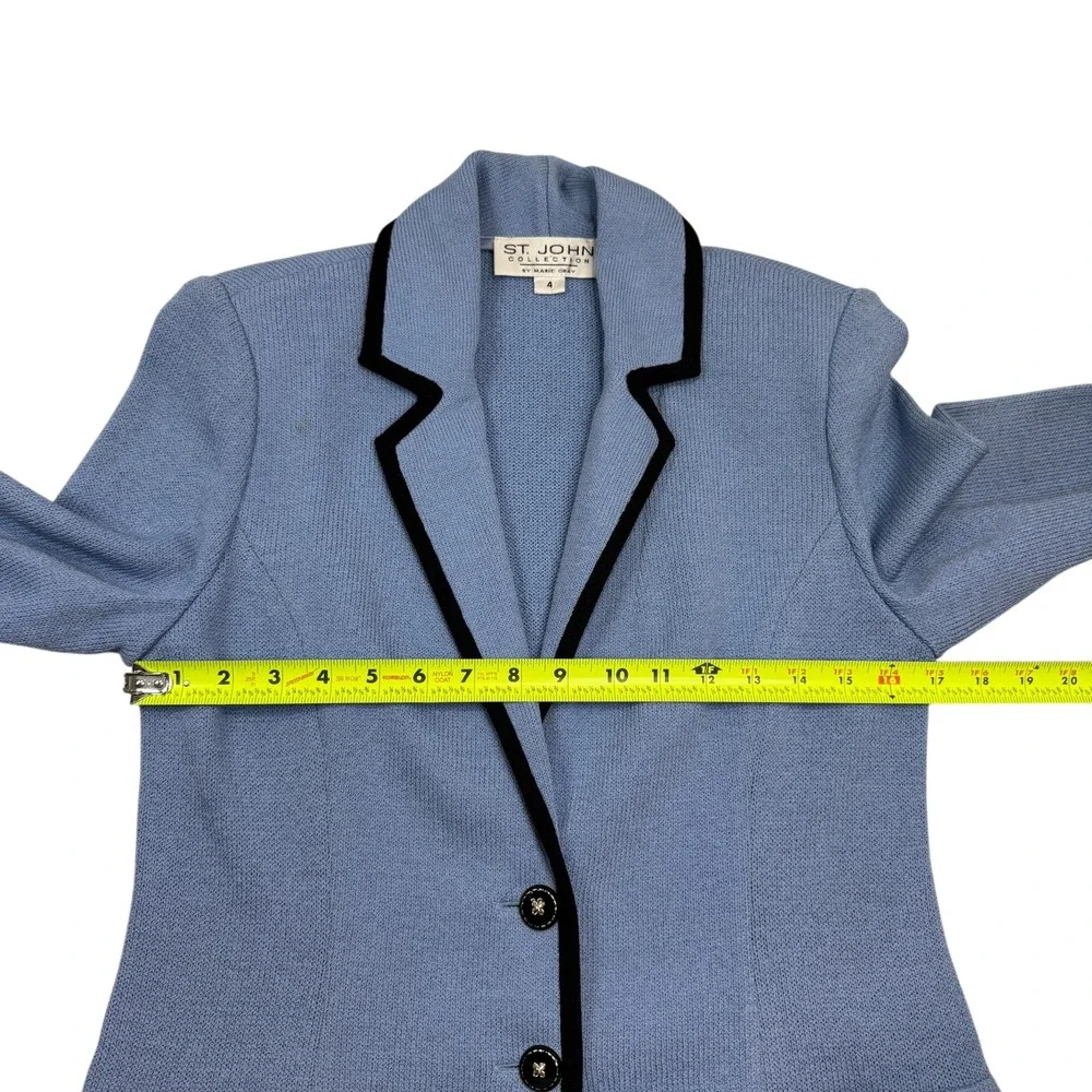 St. John Collection Knit Blazer‎ Women 4 Blue Black Trim Santana Longline Jacket